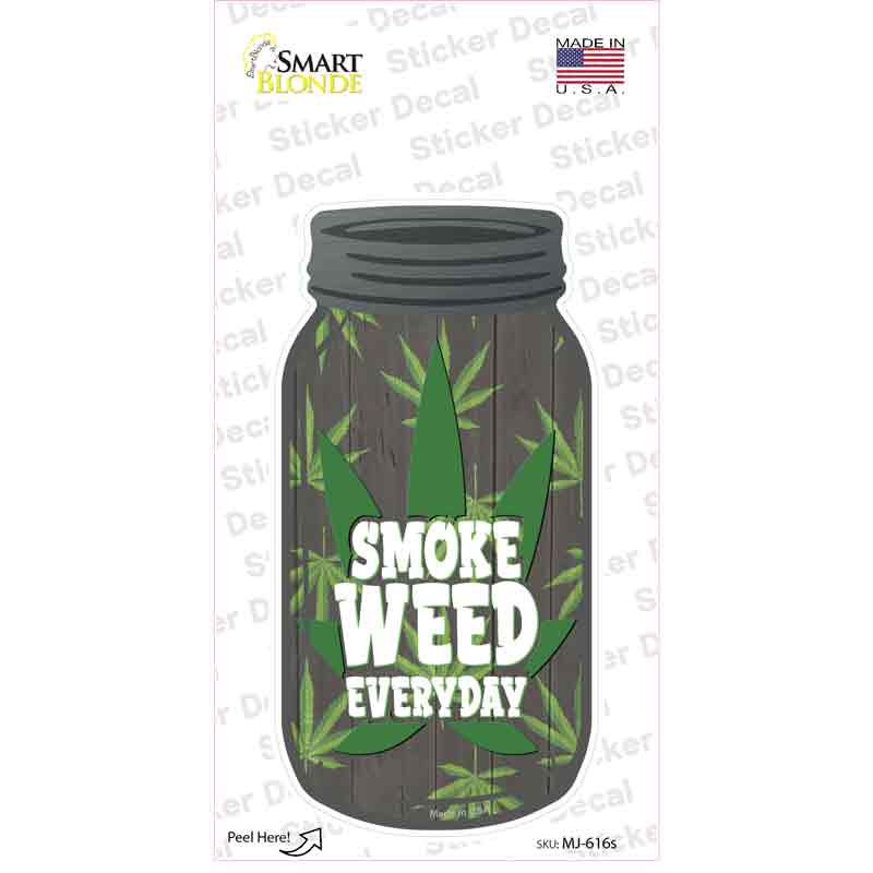 MJ-616s-M Smoke Weed Everyday Novelty Mason Jar Sticker Decal, Medium