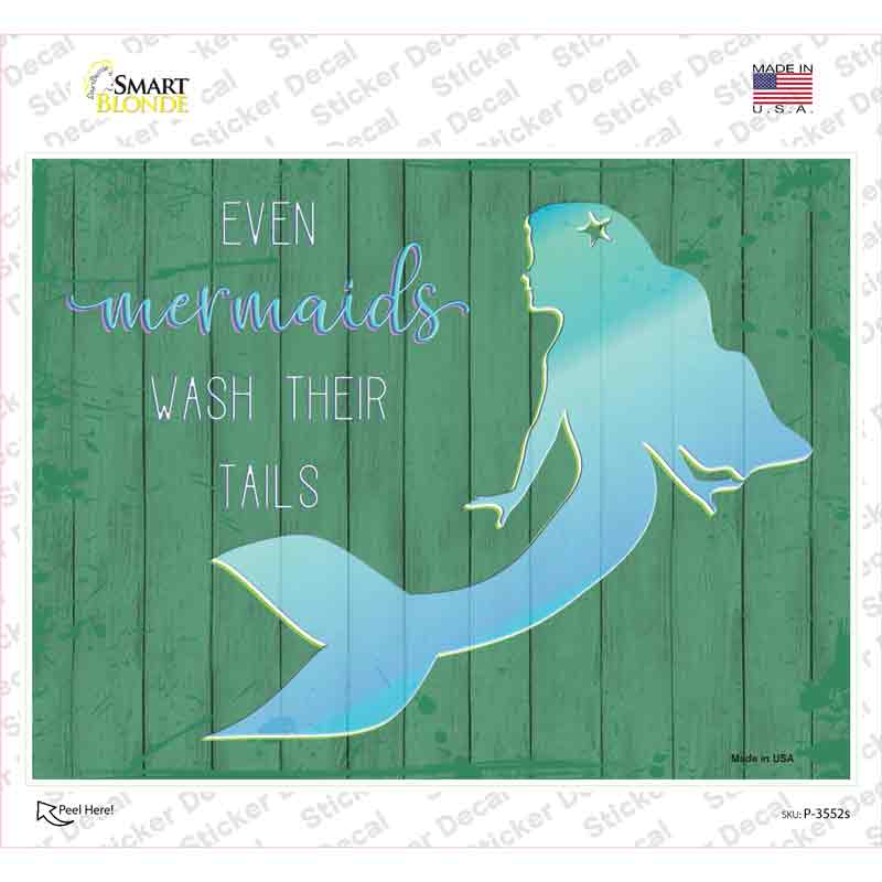 P-3552s-M Mermaids Wash Their Tails Novelty Rectangular Sticker Decal, Medium