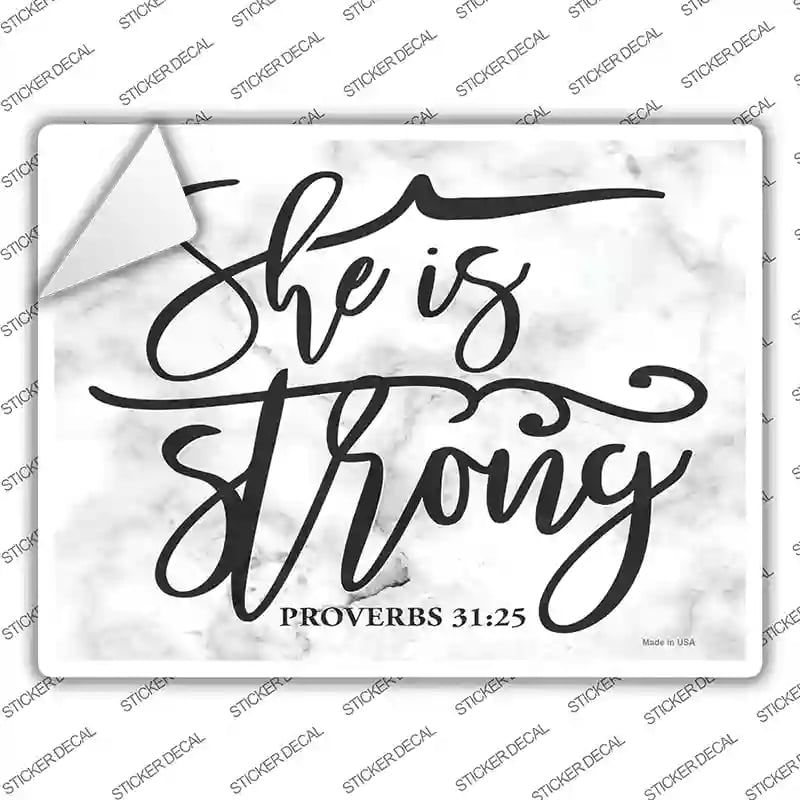 P-3604s-S She is Strong Bible Verse Novelty Rectangle Sticker Decal, Small