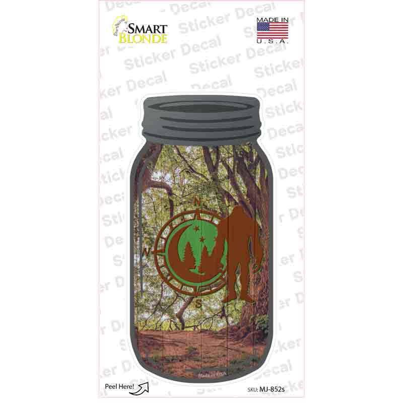 MJ-852s-M Bigfoot Compass Night Novelty Mason Jar Sticker Decal, Medium