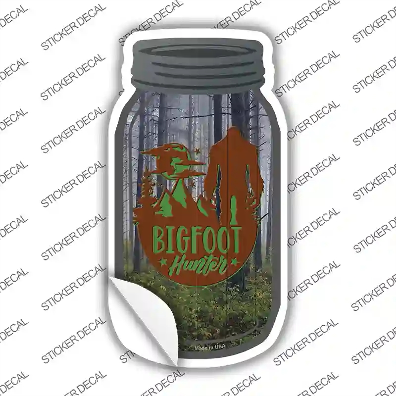 MJ-853s-S Bigfoot Hunter Novelty Mason Jar Sticker Decal, Small
