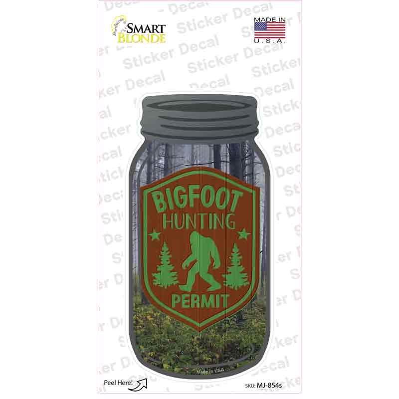MJ-854s-M Bigfoot Hunting Permit Novelty Mason Jar Sticker Decal, Medium