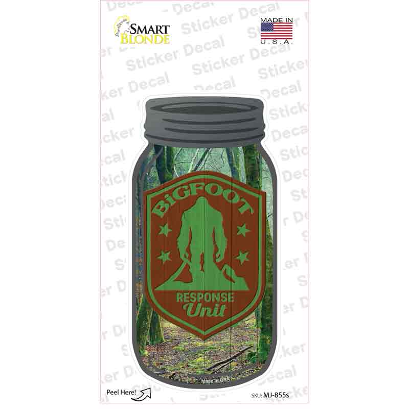 MJ-855s-M Bigfoot Response Unit Novelty Mason Jar Sticker Decal, Medium
