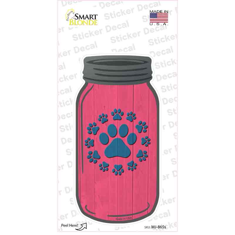 MJ-865s-M Paw Print Circle Pink Novelty Mason Jar Sticker Decal, Medium