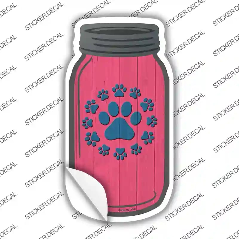 MJ-865s-S Paw Print Circle Pink Novelty Mason Jar Sticker Decal, Small