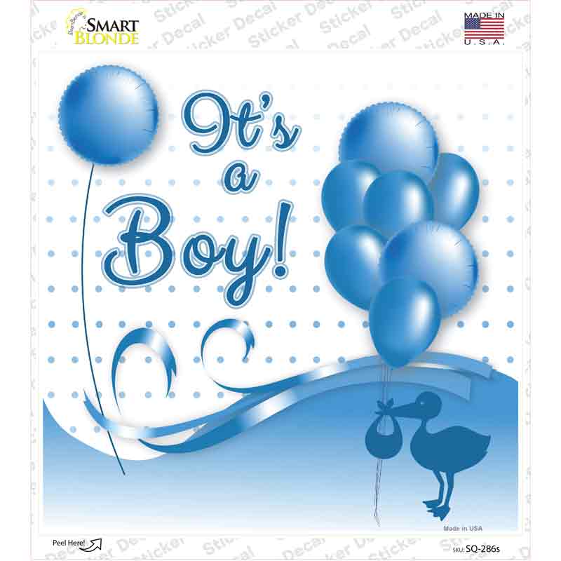 SQ-286s-M Its A Boy with Balloons Novelty Square Sticker Decal, Medium