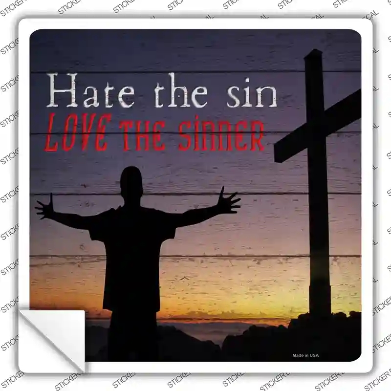 SQ-940s-S Hate Sin Love the Sinner Novelty Square Sticker Decal, Small