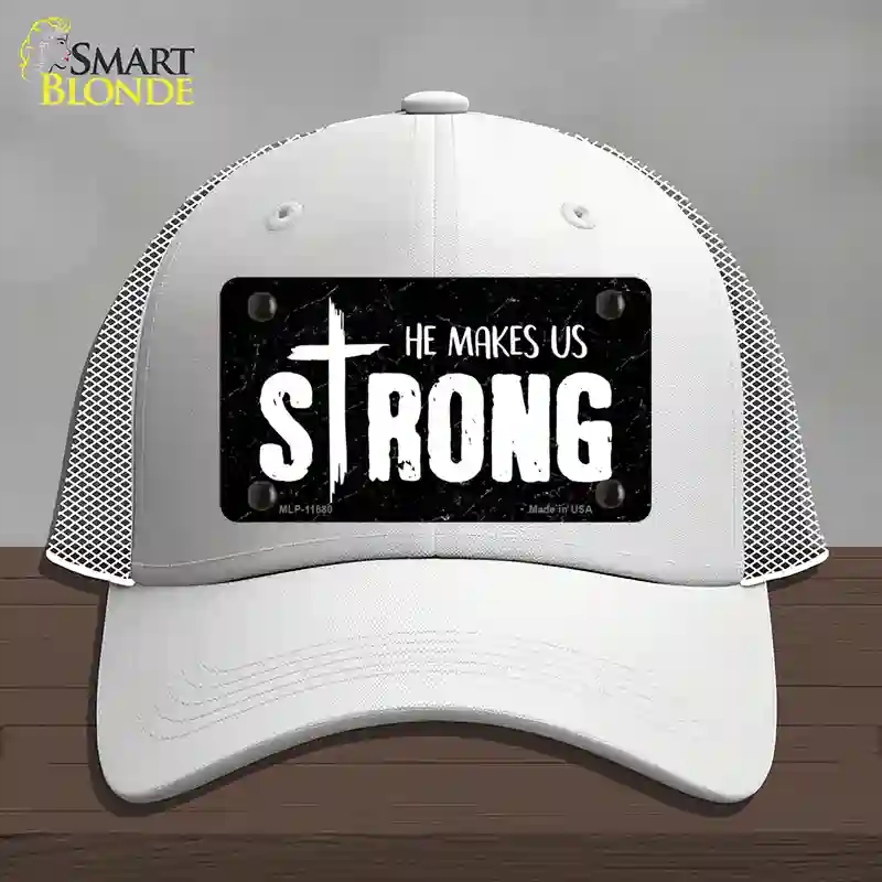 HAT19-MLP-11880 He Makes Us Strong Novelty License Plate Hat, Mesh - White