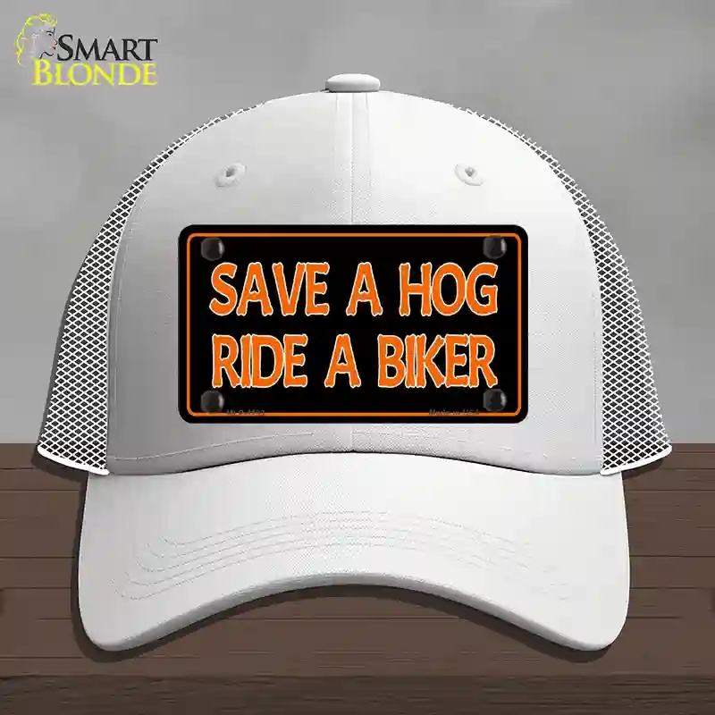 HAT19-MLP-1193 Save a Hog Ride a Biker Novelty License Plate Hat, Mesh - White