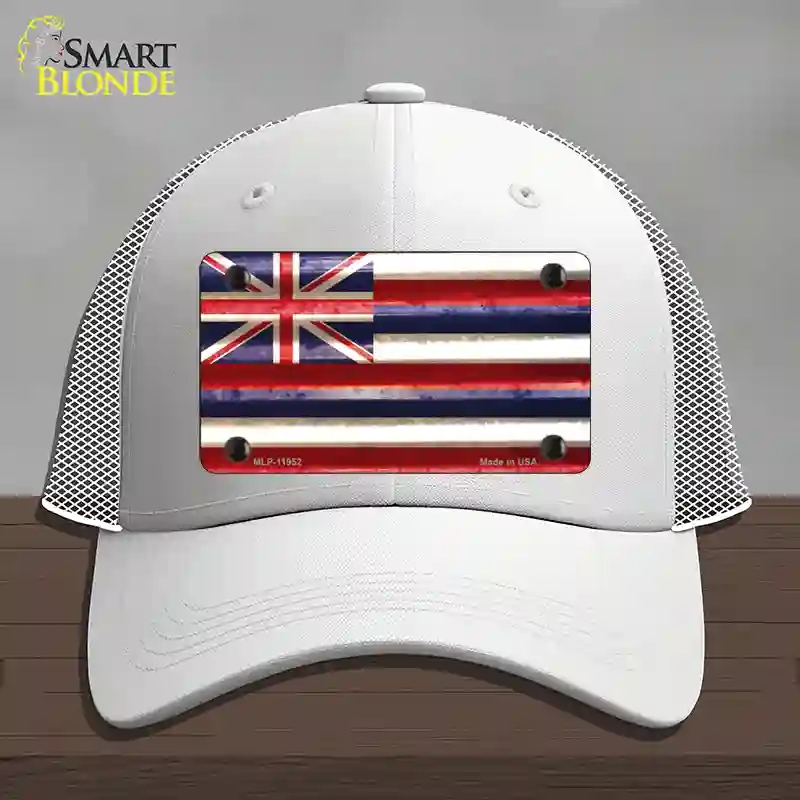 HAT19-MLP-11952 Hawaii Corrugated Flag Novelty License Plate Hat, Mesh - White