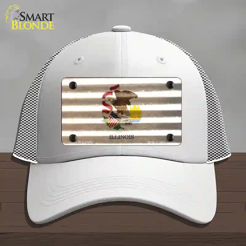 HAT19-MLP-11954 Illinois Corrugated Flag Novelty License Plate Hat, Mesh - White
