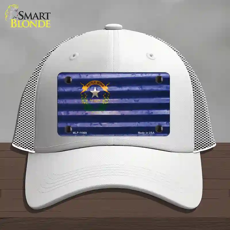 HAT19-MLP-11969 Nevada Corrugated Flag Novelty License Plate Hat, Mesh - White