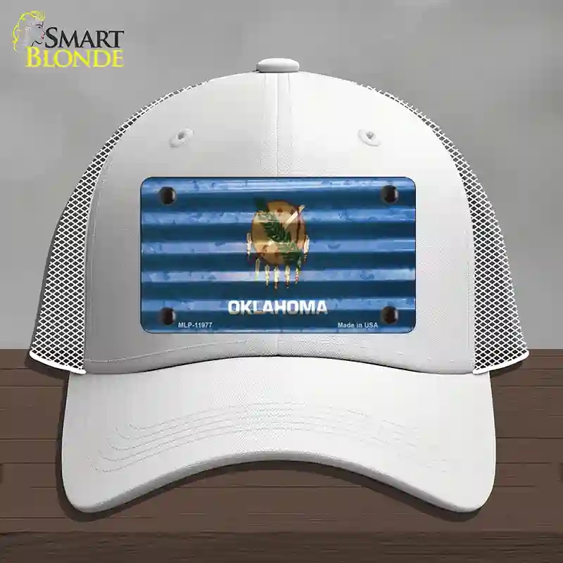 HAT19-MLP-11977 Oklahoma Corrugated Flag Novelty License Plate Hat, Mesh - White
