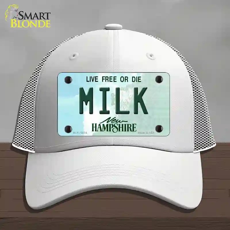 HAT19-MLP-12074 Milk   Hampshire State Novelty License Plate Hat, Mesh - White