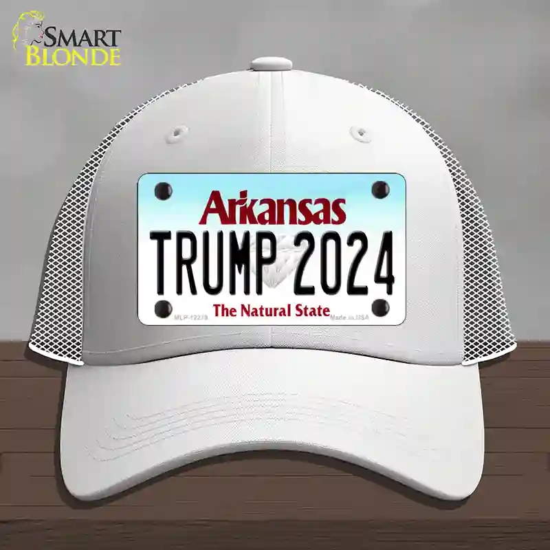 HAT19-MLP-12219 Trump 2024 Arkansas Novelty License Plate Hat, Mesh - White