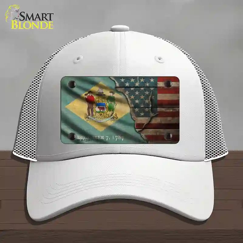 HAT19-MLP-12387 Delaware & American Flag Novelty License Plate Hat, Mesh - White