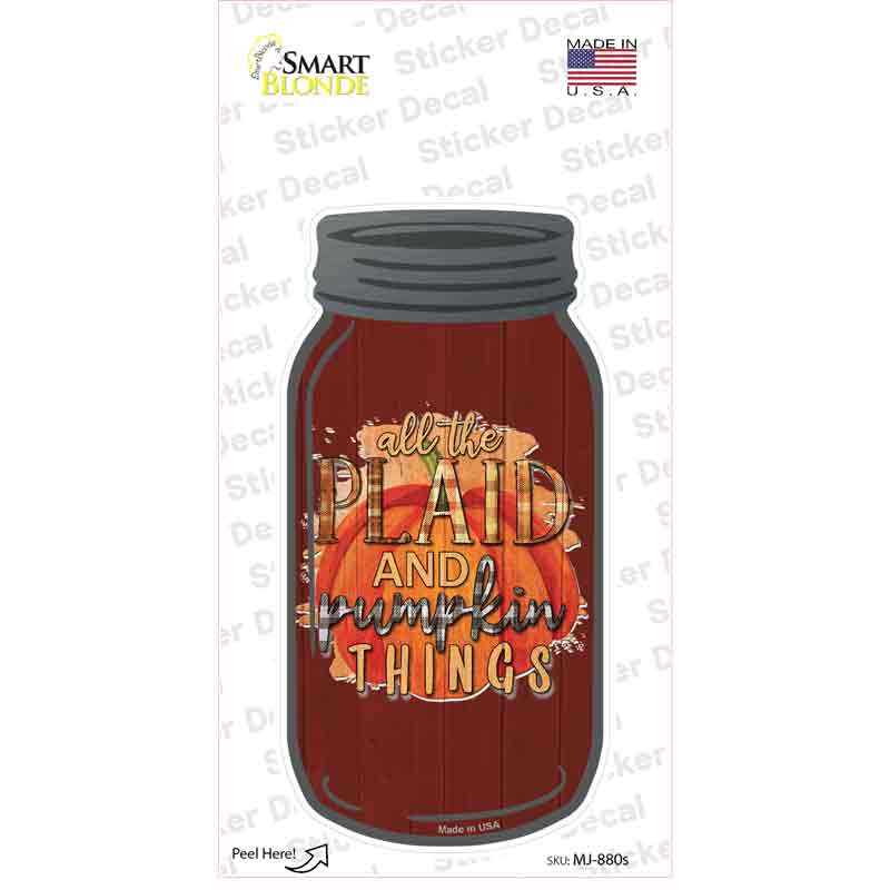 MJ-880s-M Plaid & Pumpkin Things Novelty Mason Jar Sticker Decal, Medium