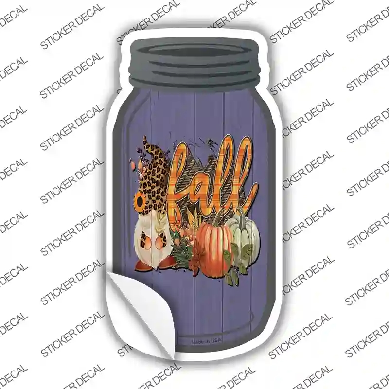 MJ-884s-L Gnome Fall Purple Novelty Mason Jar Sticker Decal, Large