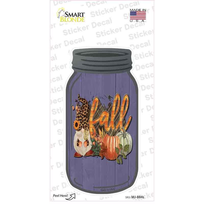 MJ-884s-M Gnome Fall Purple Novelty Mason Jar Sticker Decal, Medium