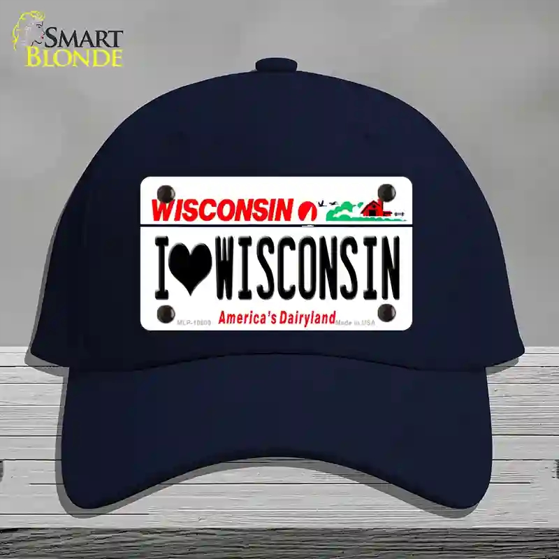 HAT20-MLP-10609 I Love Wisconsin Novelty License Plate Hat, Cotton - Navy
