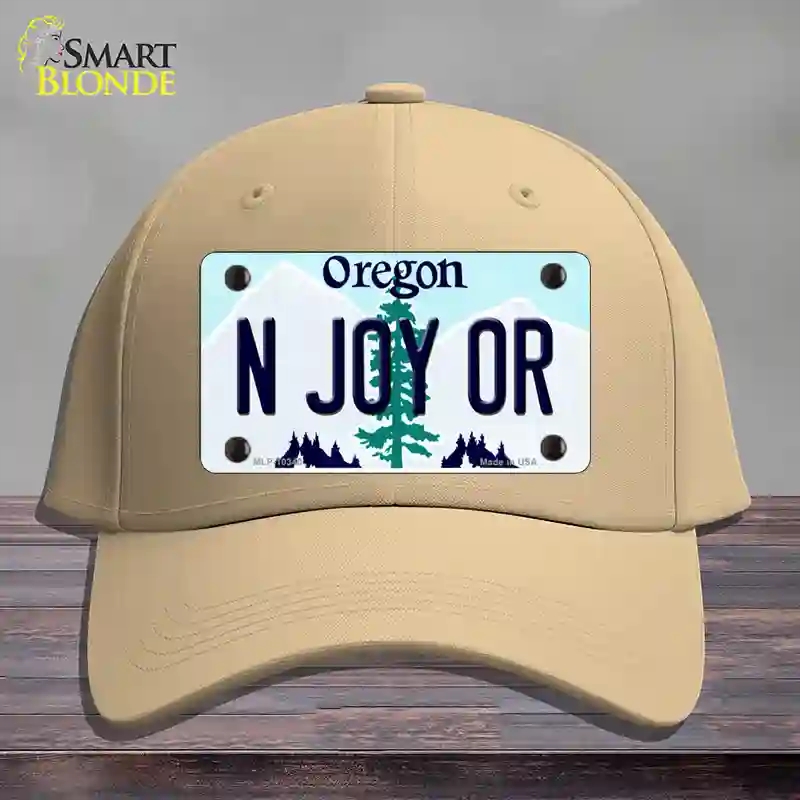 HAT22-MLP-10340 N Joy OR Oregon Novelty License Plate Hat, Cotton - Khaki