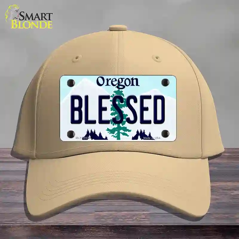 HAT22-MLP-10376 Blessed Oregon Novelty License Plate Hat, Cotton - Khaki