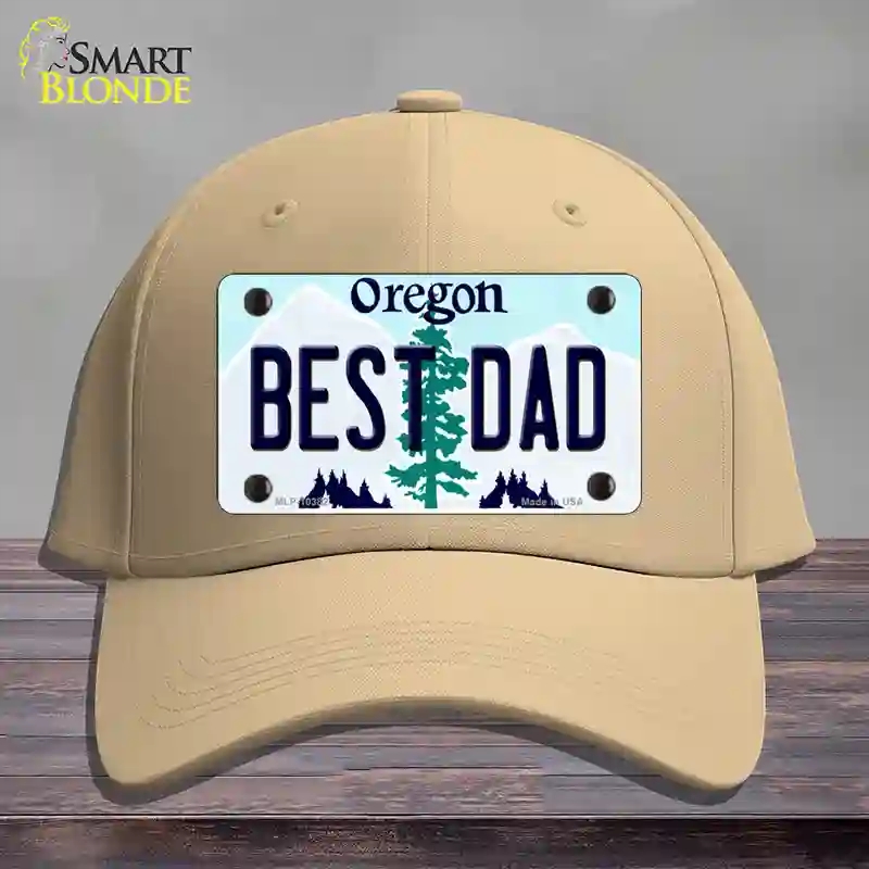 HAT22-MLP-10382 Best Dad Oregon Novelty License Plate Hat, Cotton - Khaki
