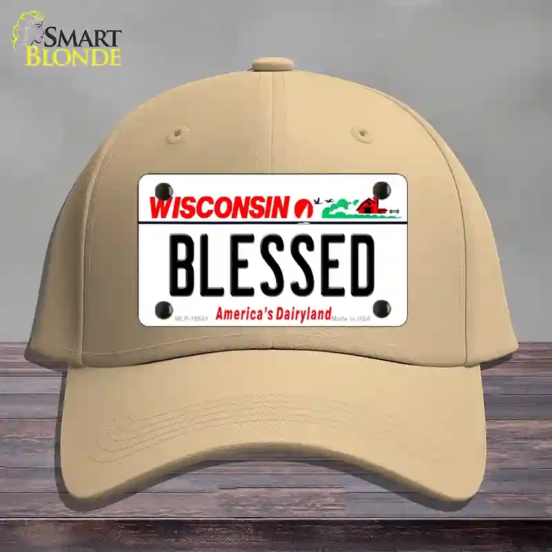 HAT22-MLP-10651 Blessed Wisconsin Novelty License Plate Hat, Cotton - Khaki