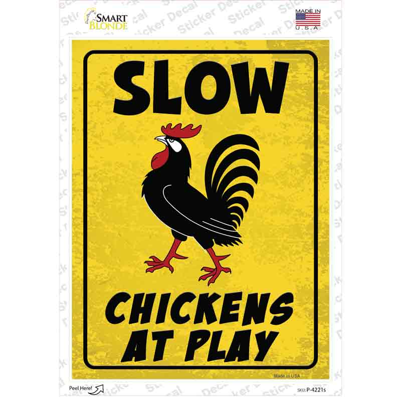 P-4221s-M Chickens At Play Novelty Rectangle Sticker Decal, Medium