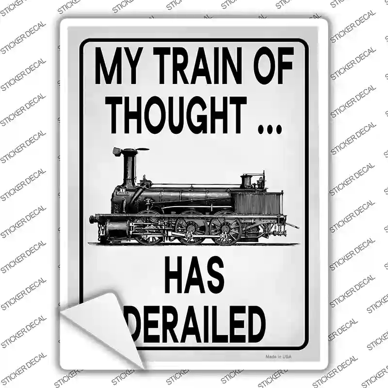 P-4228s-L Train of Thought Derailed Novelty Rectangle Sticker Decal, Large
