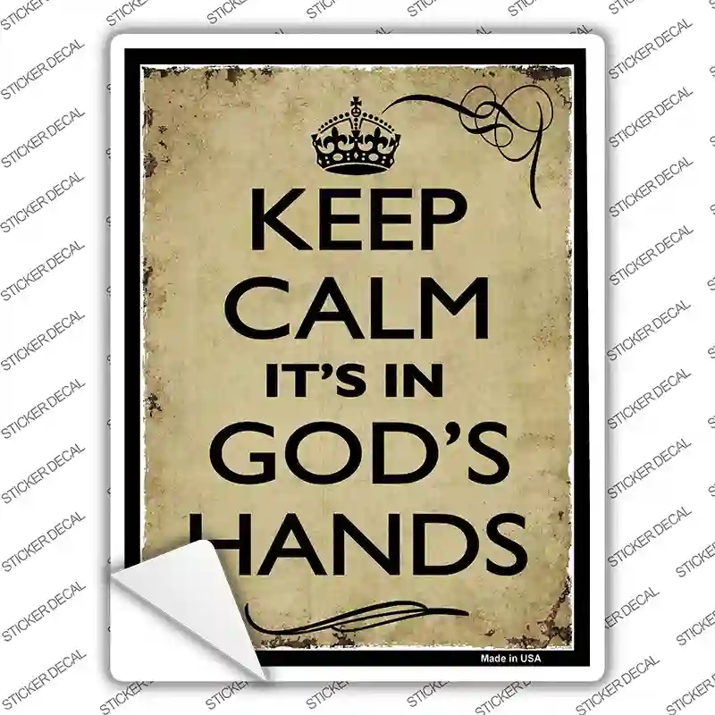P-465s-L Keep Calm Its in Gods Hands Novelty Rectangle Sticker Decal, Large