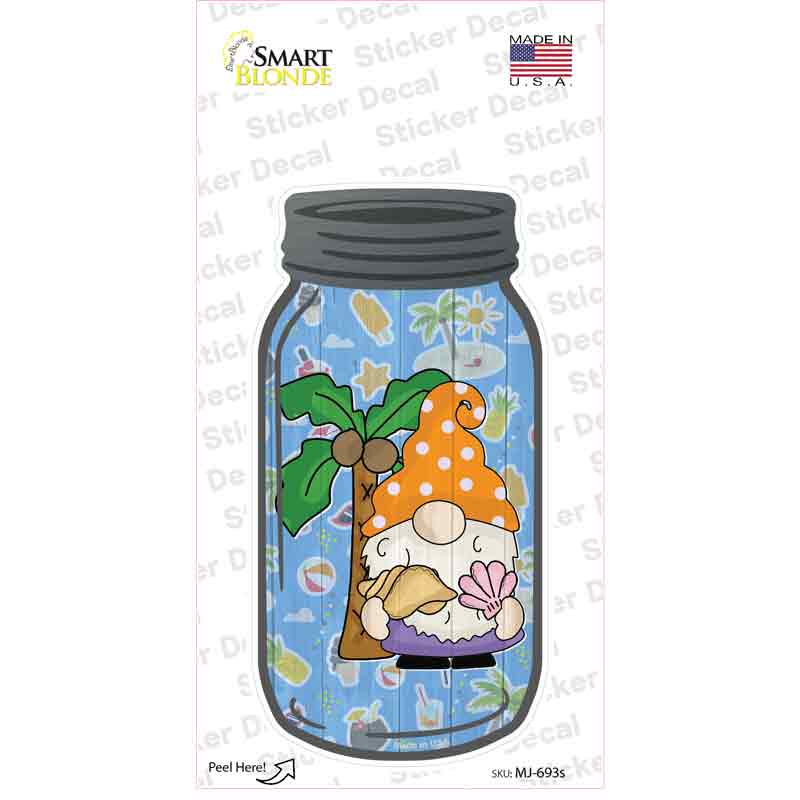 MJ-693s-M Gnome with Shells Novelty Mason Jar Sticker Decal, Medium