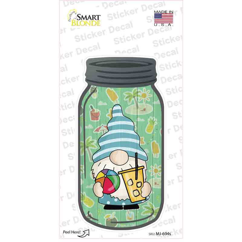 MJ-694s-M Gnome with Beachball Novelty Mason Jar Sticker Decal, Medium