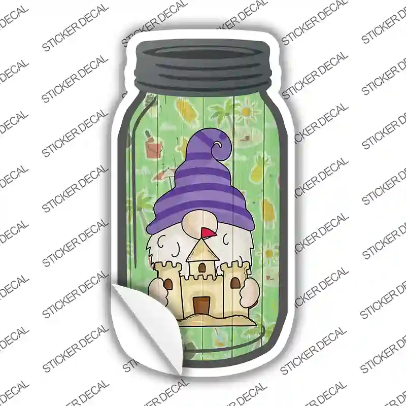 MJ-697s-S Gnome with Sandcastle Novelty Mason Jar Sticker Decal, Small