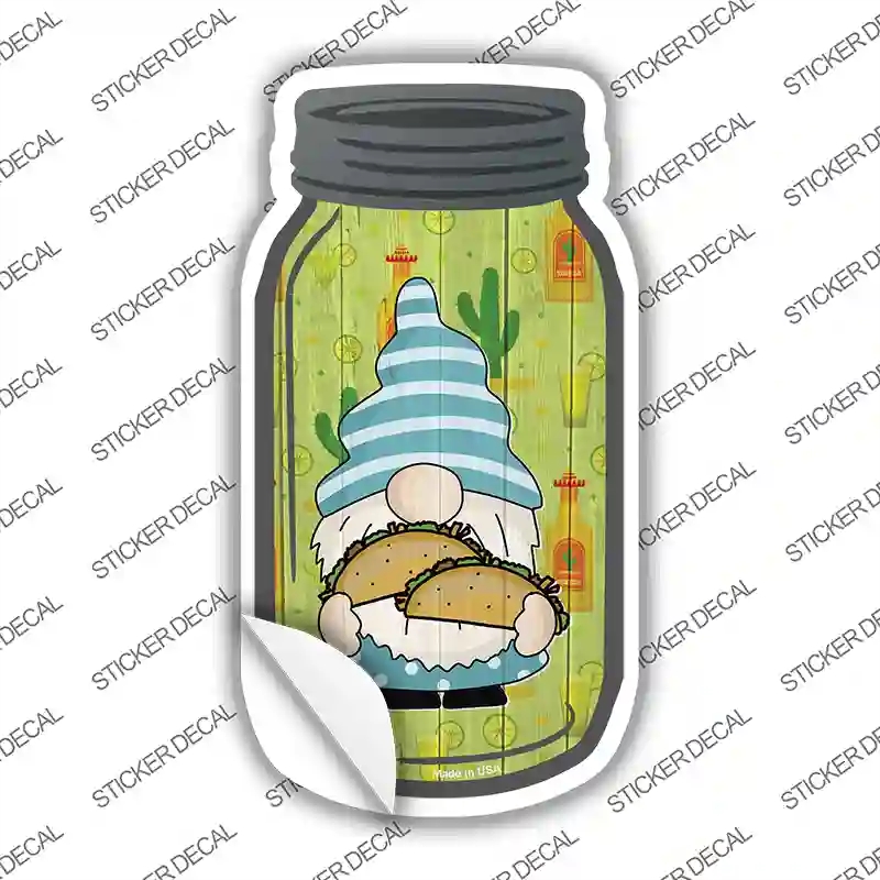 MJ-702s-L Gnome with Tacos Novelty Mason Jar Sticker Decal, Large
