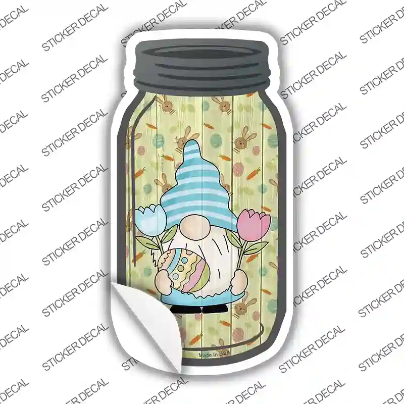 MJ-712s-S Gnome with Egg & Flowers Novelty Mason Jar Sticker Decal, Small
