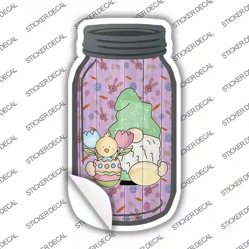 MJ-714s-L Gnome with Chick & Egg Novelty Mason Jar Sticker Decal, Large