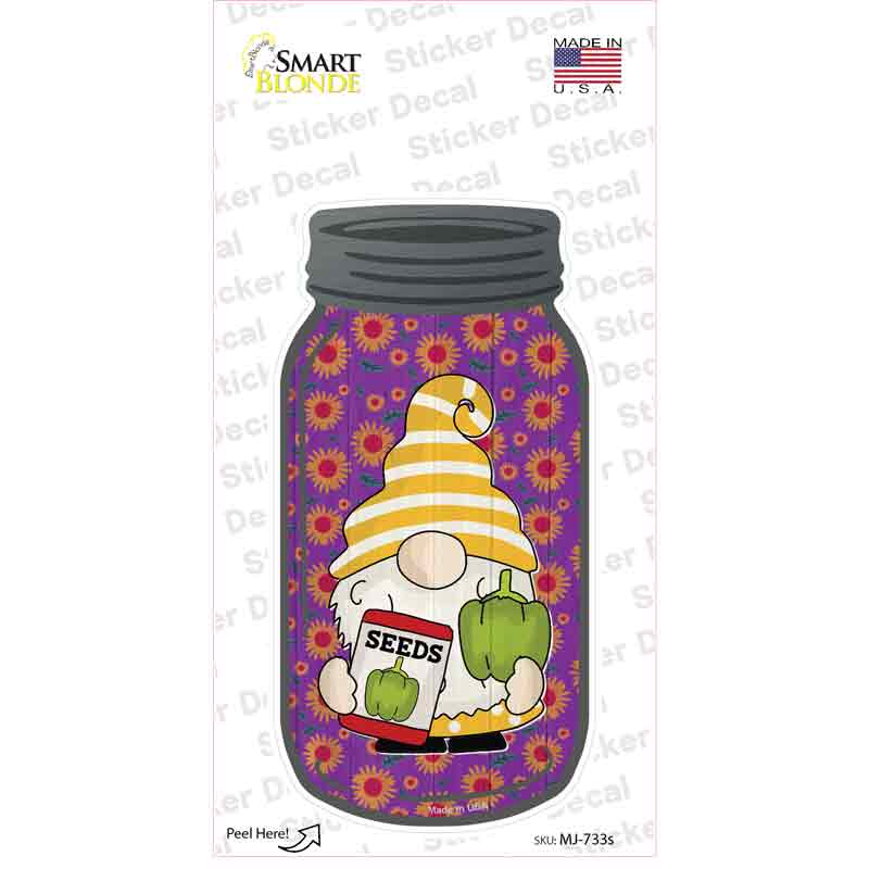 MJ-733s-M Gnome with Pepper Seeds Novelty Mason Jar Sticker Decal, Medium