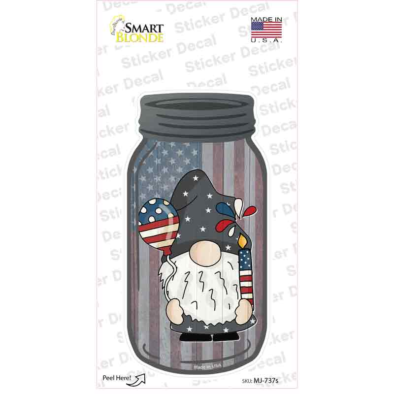 MJ-737s-M Gnome with Balloon & Firework Novelty Mason Jar Sticker Decal, Medium