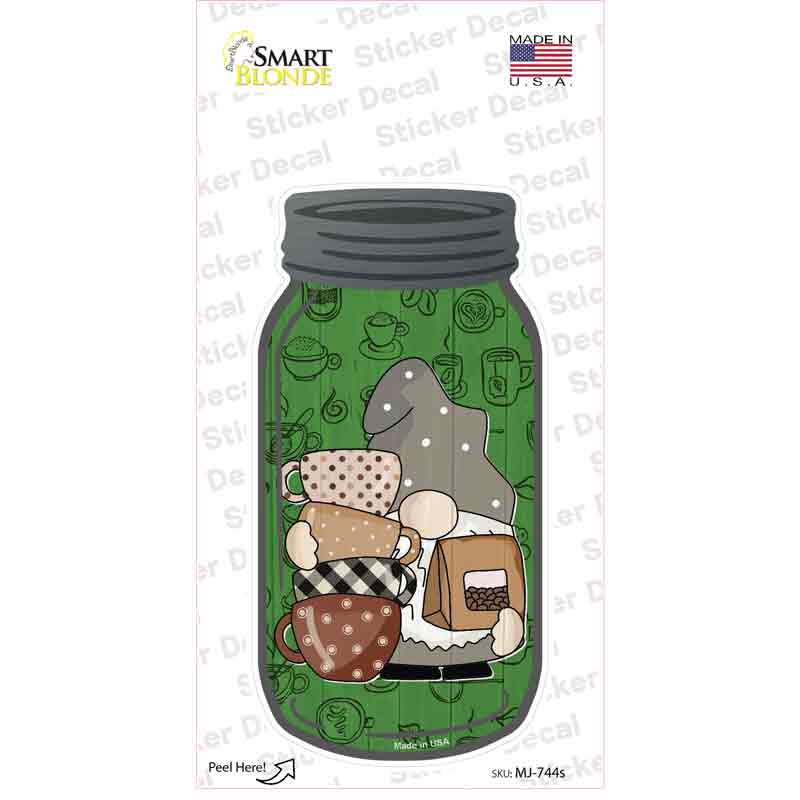 MJ-744s-M Gnome with Coffee Beans Novelty Mason Jar Sticker Decal, Medium