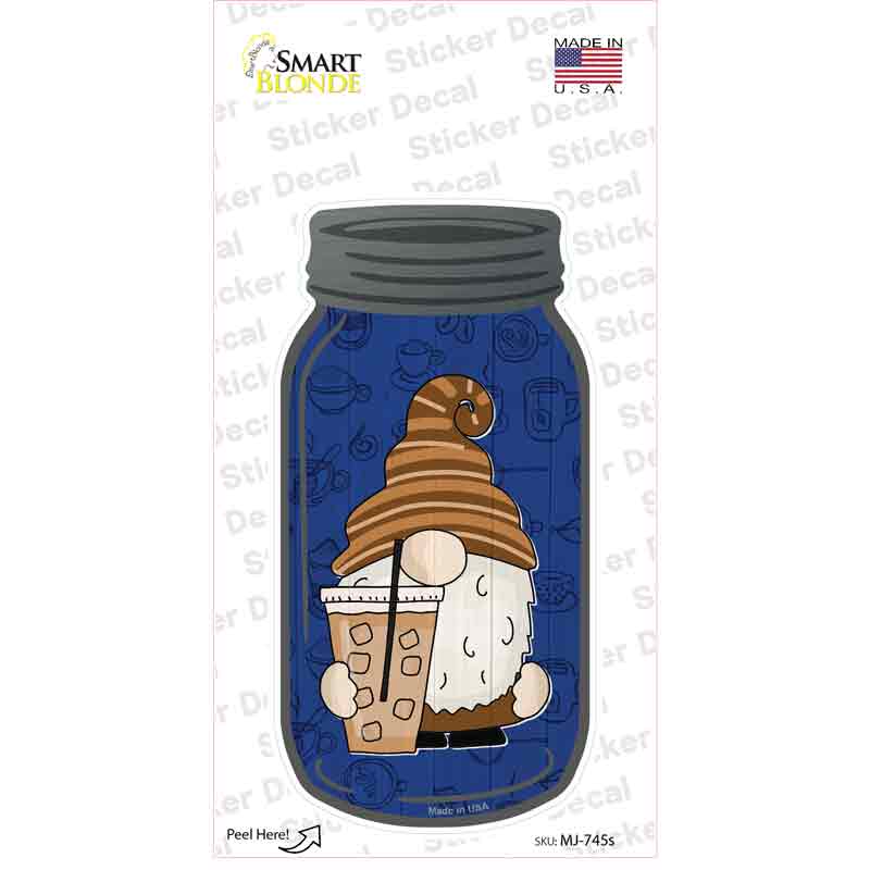 MJ-745s-M Gnome with Iced Coffee Novelty Mason Jar Sticker Decal, Medium