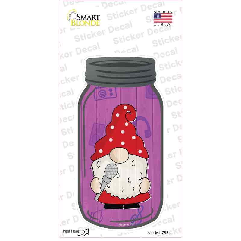 MJ-753s-M Gnome with Microphone Novelty Mason Jar Sticker Decal, Medium
