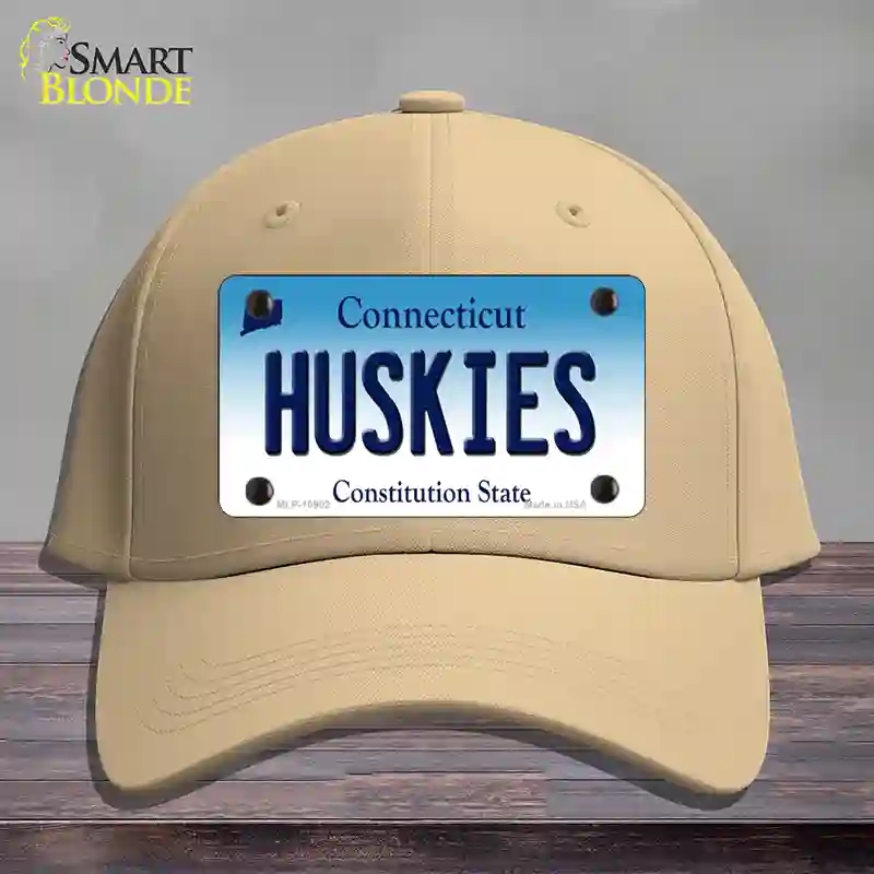 HAT22-MLP-10902 Huskies Connecticut Novelty License Plate Hat, Cotton - Khaki