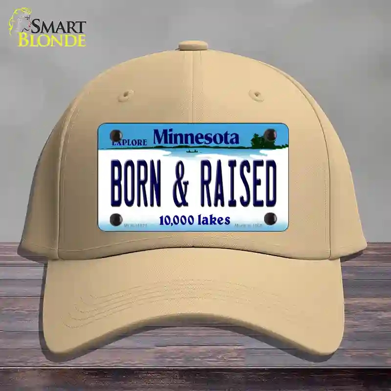 HAT22-MLP-11071 Born & Raised Minnesota State Novelty License Plate Hat, Cotton - Khaki