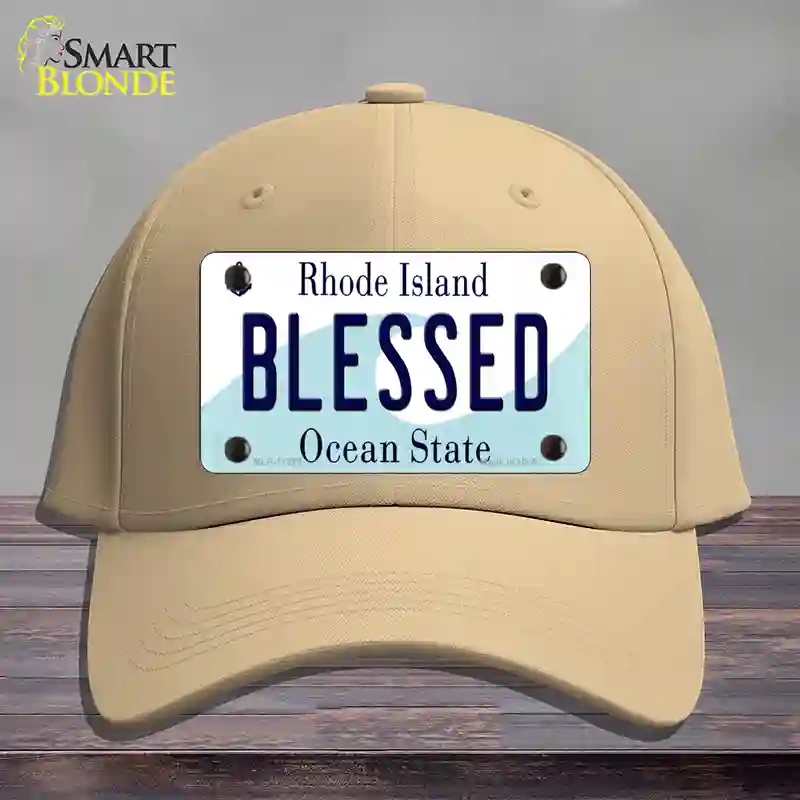 HAT22-MLP-11215 Blessed Rhode Island State Novelty License Plate Hat, Cotton - Khaki