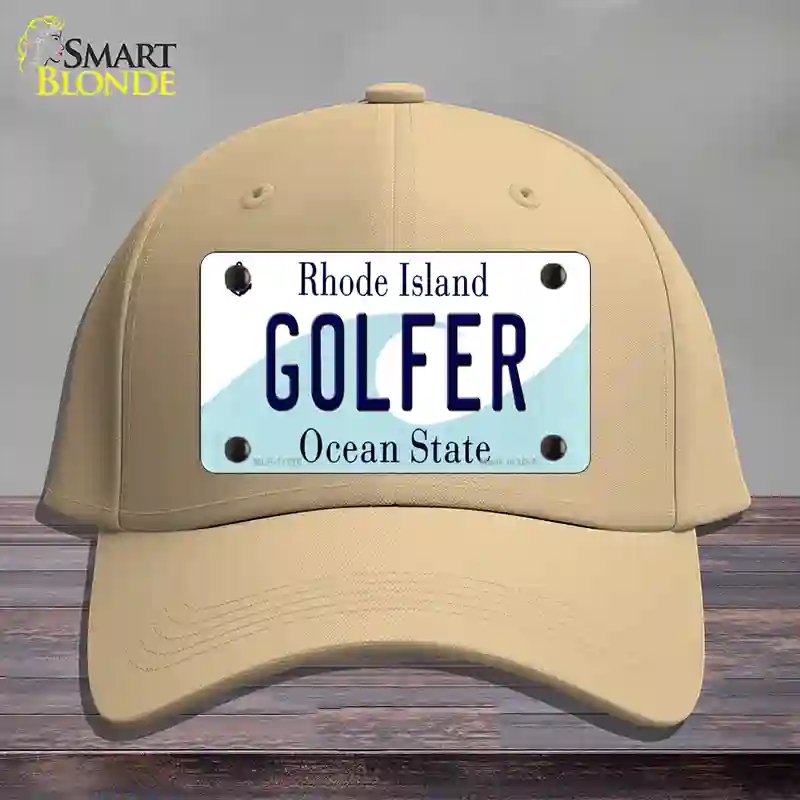 HAT22-MLP-11216 Golfer Rhode Island State Novelty License Plate Hat, Cotton - Khaki