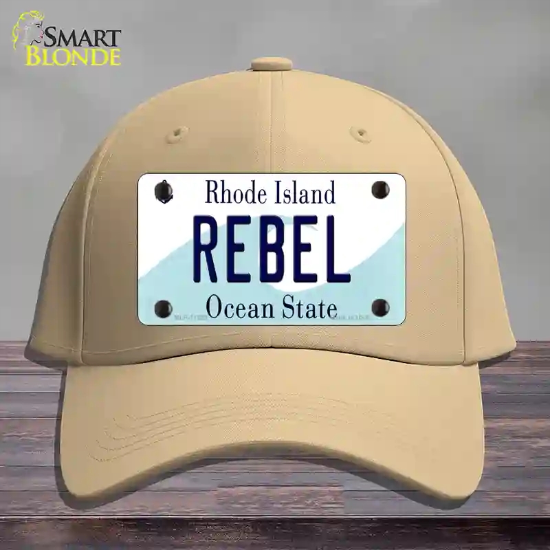 HAT22-MLP-11223 Rebel Rhode Island State Novelty License Plate Hat, Cotton - Khaki