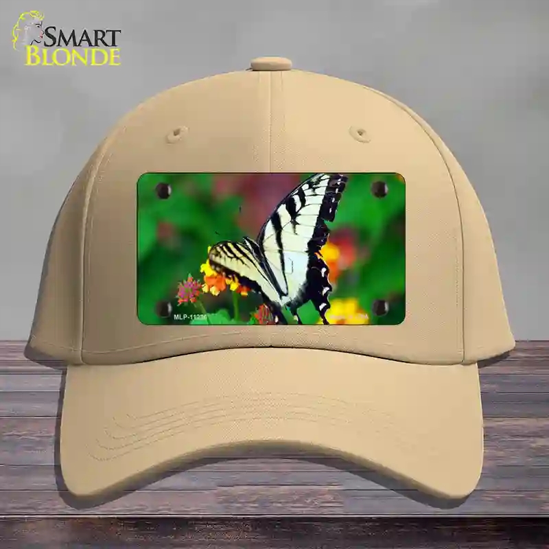 HAT22-MLP-11236 Butterfly Black & White Novelty License Plate Hat, Cotton - Khaki