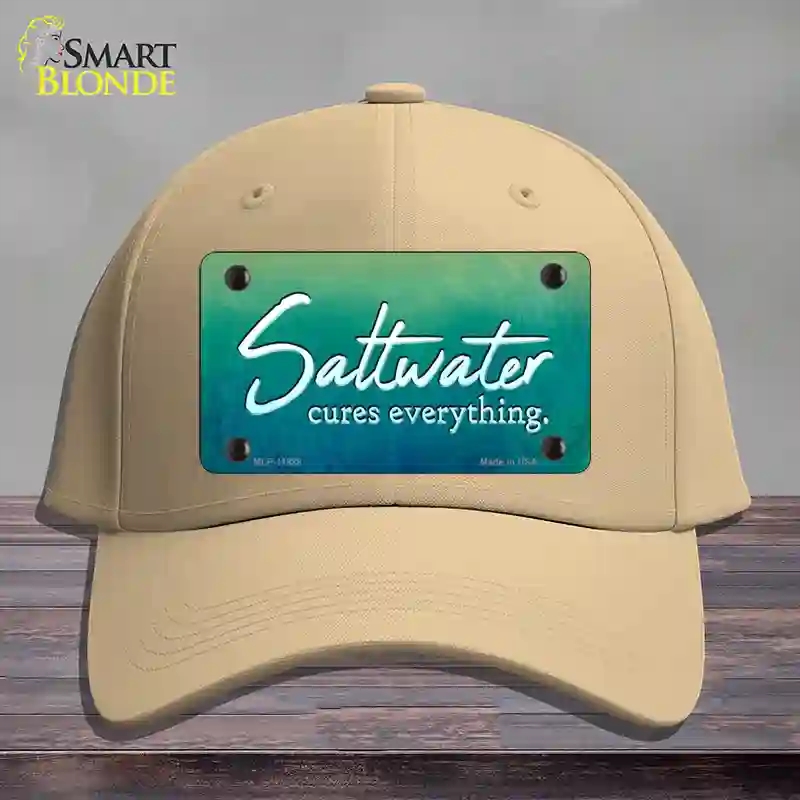 HAT22-MLP-11888 Saltwater Cures Everything Novelty License Plate Hat, Cotton - Khaki