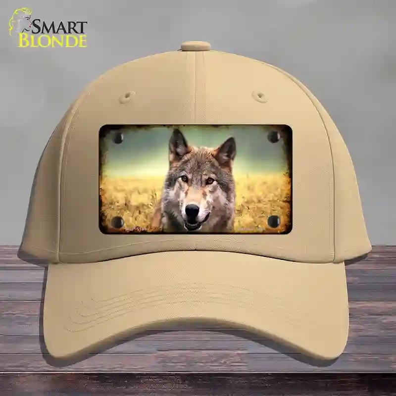 HAT22-MLP-1189 Wolf Novelty License Plate Hat, Cotton - Khaki